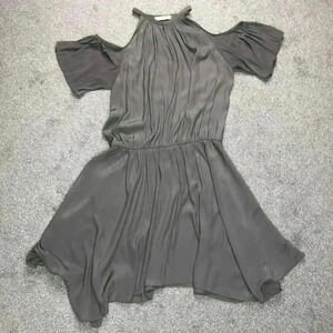 Ramy Brook Dress Cold Shoulder Short Sleeves Mini Taupe Color Elastic Waist XS